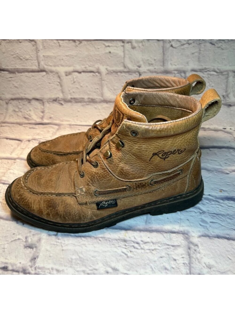 Roper Hiking Chukka Boots Mens 11 Brown Leather Logo Lace Up Moc-Toe Comfort